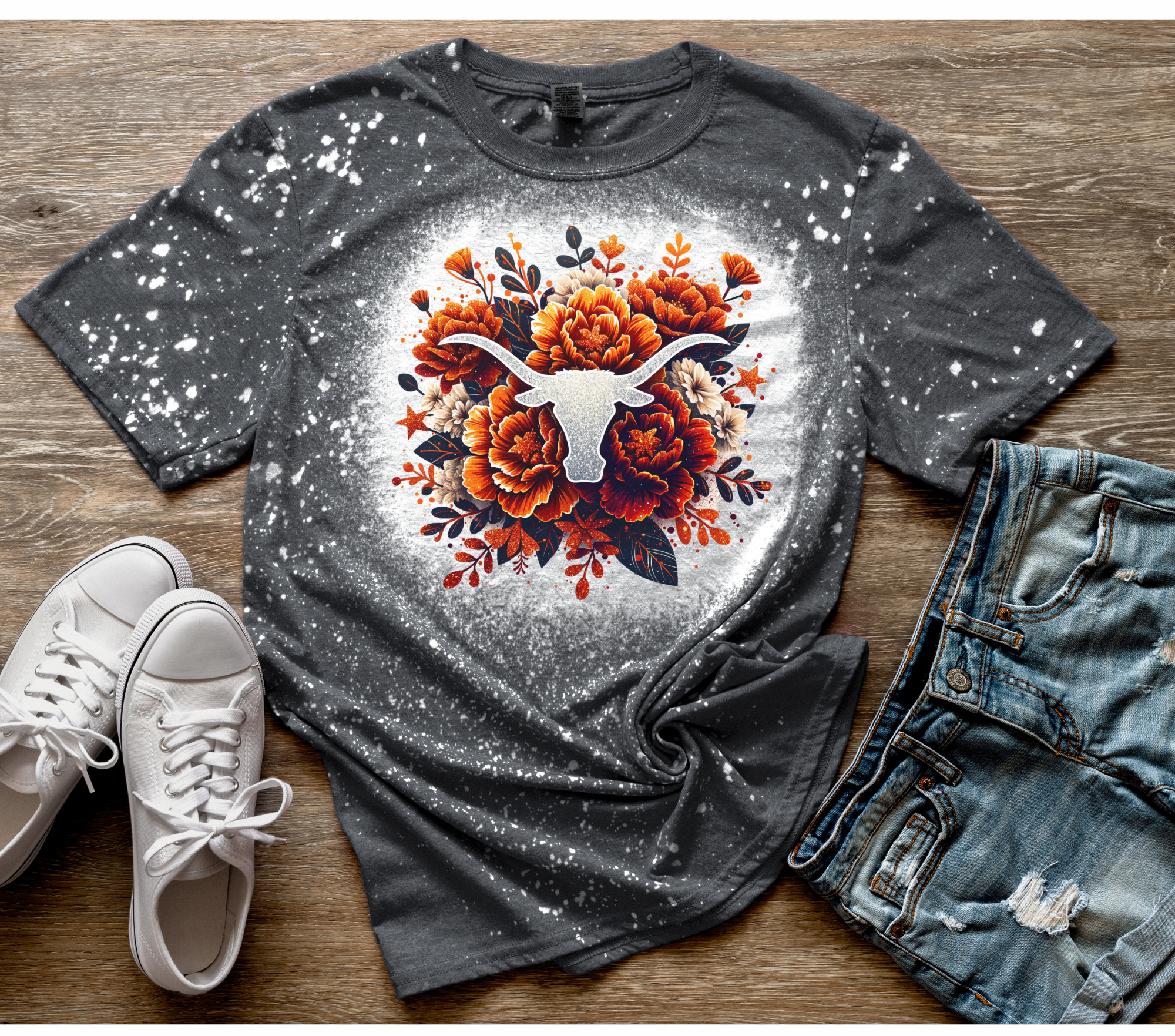 Longhorn Floral Bleached T-Shirt