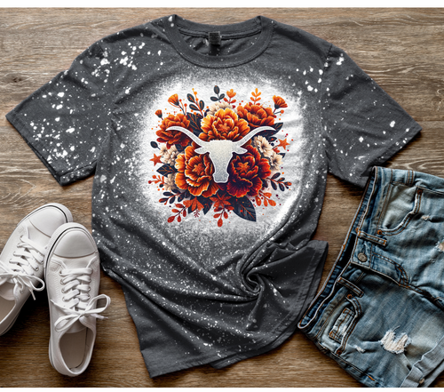 Longhorn Floral Bleached T-Shirt